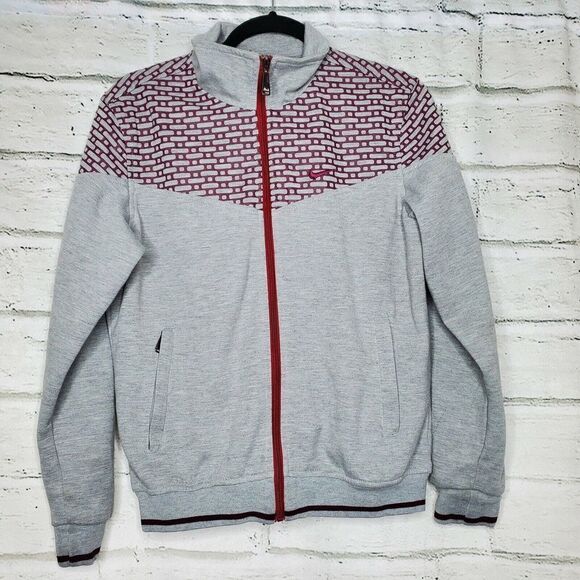 Nike Fit Dry Gray Maroon Printed Full Zip Up Collared Cotton Jacket Womens Large - Picture 5 of 9